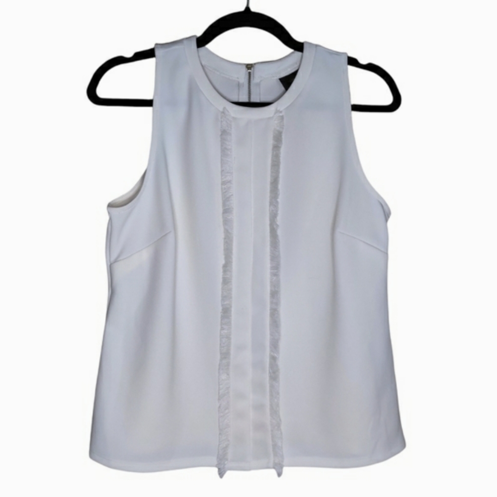 Sleeveless Blouse Top with Fringe Accent